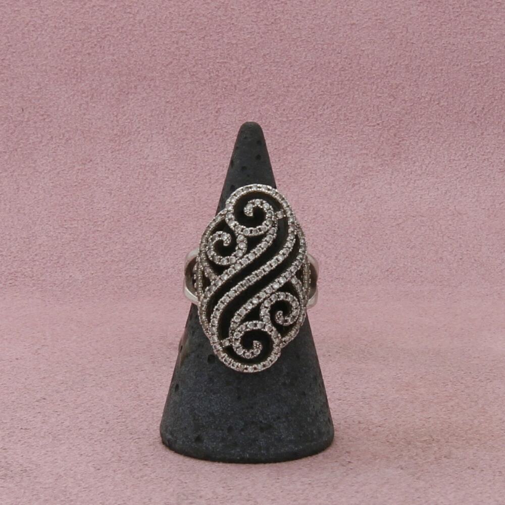 sterling silver elongated cz scroll ring size 7
